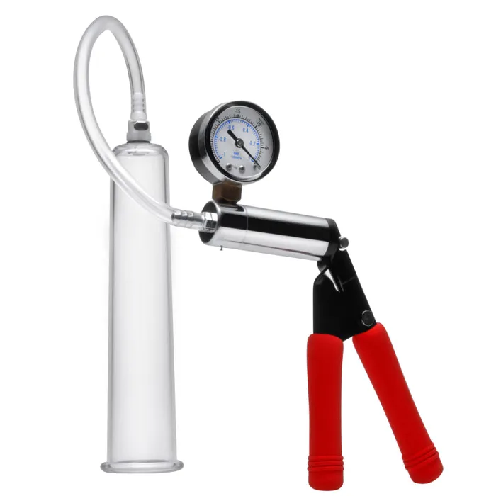 Deluxe Steel Handle Pump With 2.25 Inches Penis Cylinder | XR Brands Size Matters Male Sex Toys Deluxe Steel Handle Pump With 2.25 Inches Penis Cylinder | XR Brands Size Matters Male Sex Toys