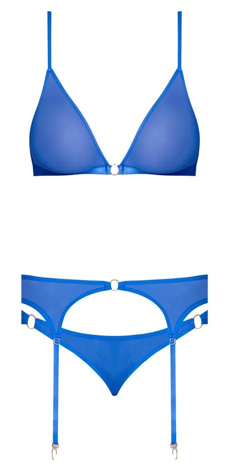 Female Sex Toys | Sassy Bra Garter & Rouched Panty Cobalt - Magic Silk Lingerie