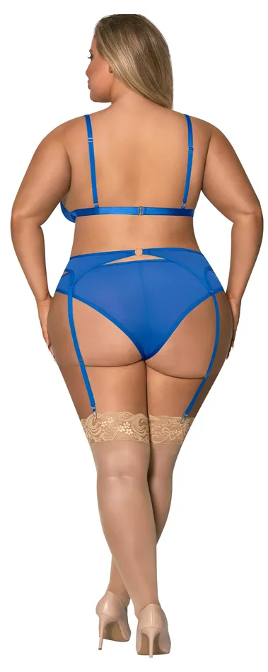 Female Sex Toys | Sassy Bra Garter & Rouched Panty Cobalt - Magic Silk Lingerie