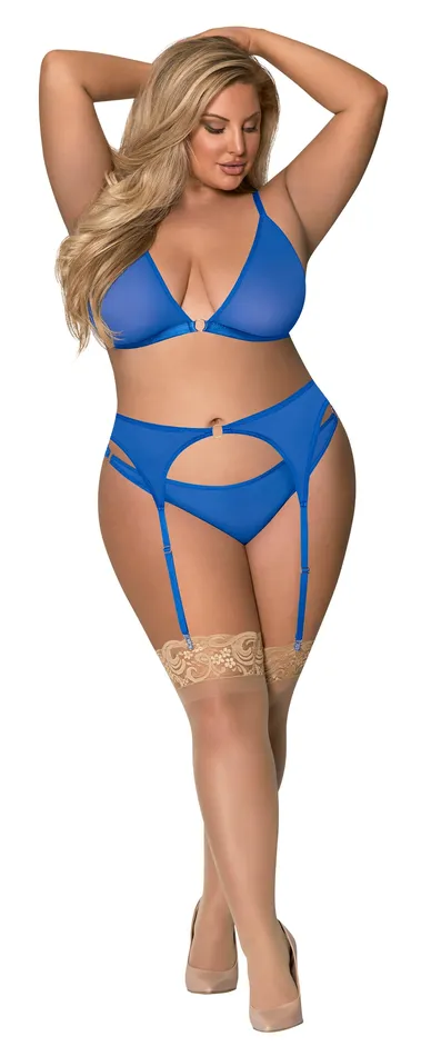 Female Sex Toys | Sassy Bra Garter & Rouched Panty Cobalt - Magic Silk Lingerie