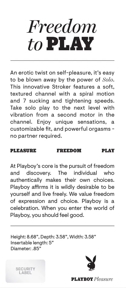 Playboy Pleasure - Solo - Stroker - Black | Playboy Pleasure Male Sex Toys