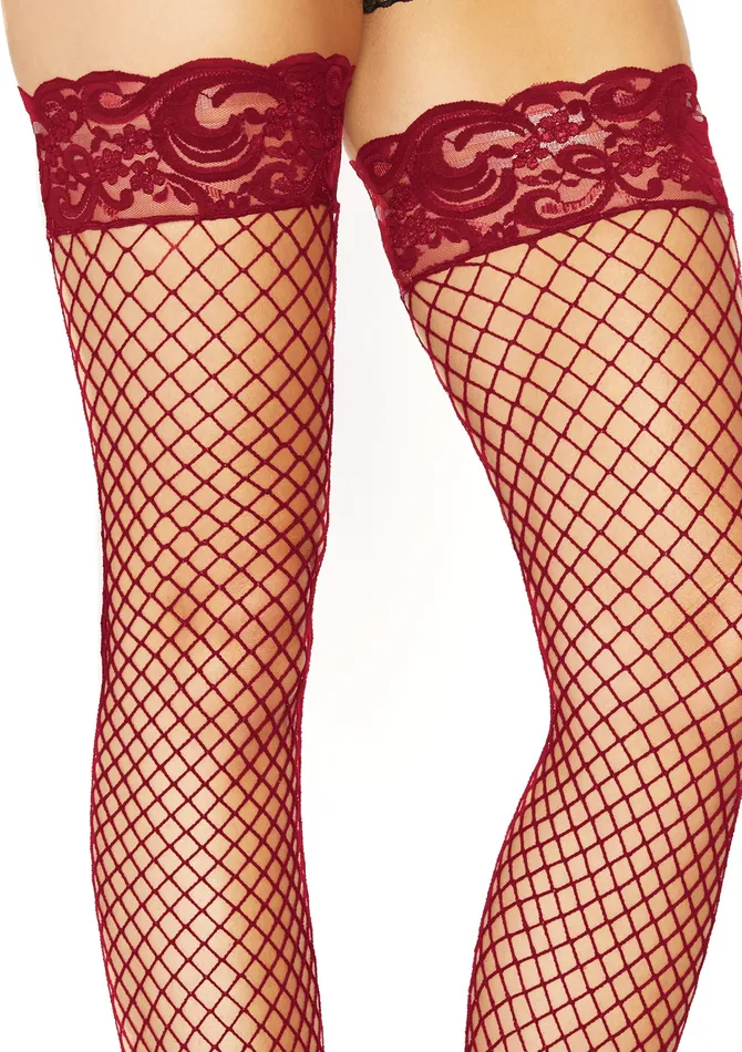 Stay Up Fishnet Thigh Highs - One Size - Burgundy | Leg Avenue Male Sex Toys