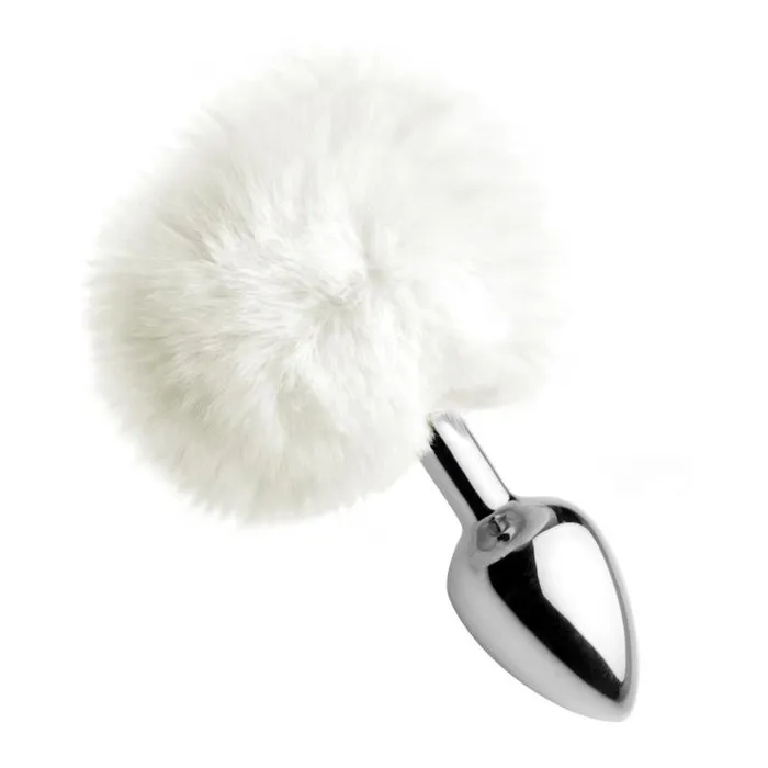 White Fluffy Bunny Tail Anal Plug XR Brands Tailz Male Sex Toys