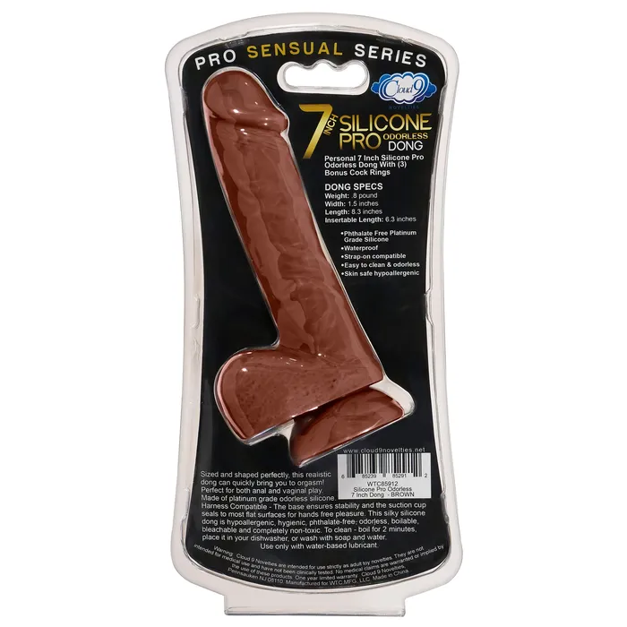 Cloud 9 Cloud 9 Pro Sensual Premium Silicone Dong W 3 C Rings Brown 7 inch Dildos