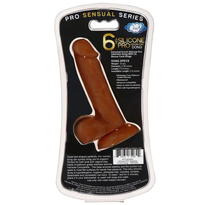 Cloud 9 Pro Sensual Premium Silicone Dong W 3 C Rings Brown 6 inch Cloud 9 Dildos