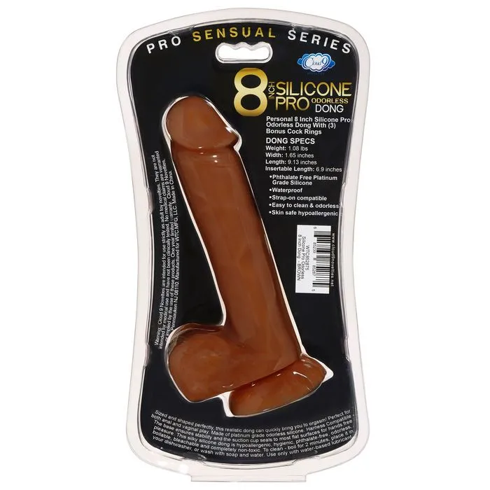 Dildos Cloud 9 Pro Sensual Premium Silicone Dong W 3 C Rings Brown 8 inch Cloud 9