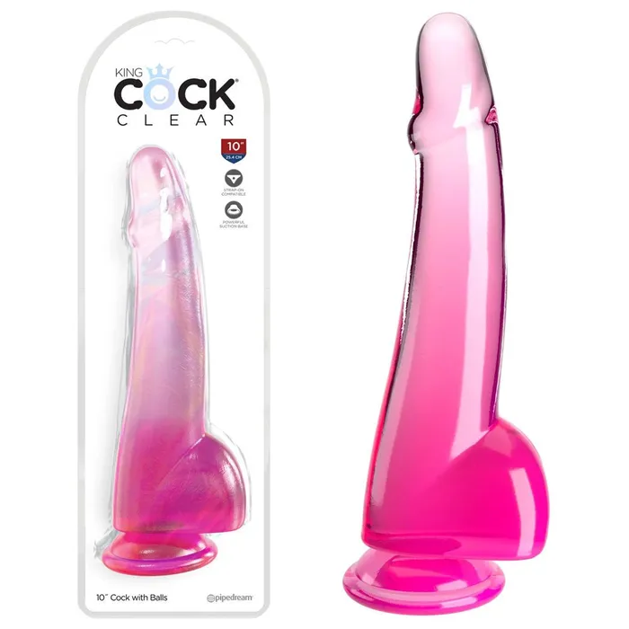 Dildos Pipedream King Cock Clear 10 Cock with Balls Pink