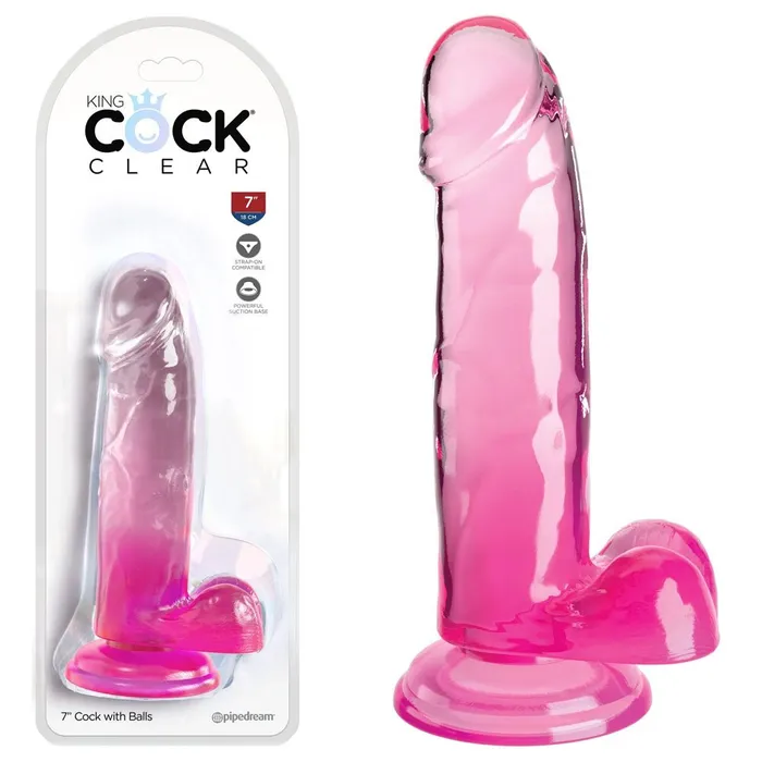 Dildos Pipedream King Cock Clear 7 Cock with Balls Pink