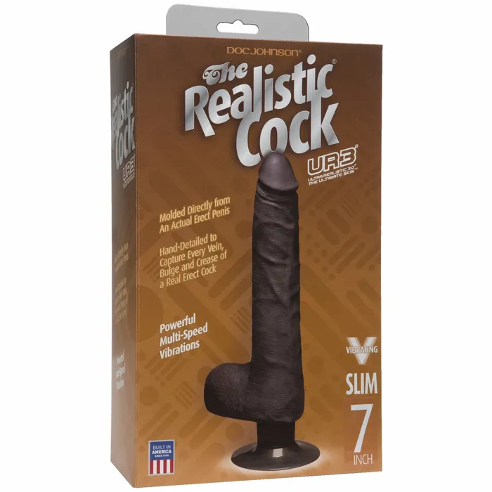 Dildos Realistic Cocks Realistic Cock Vib 7 inch Slim with Balls Black