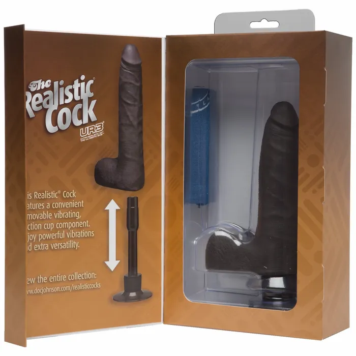 Dildos Realistic Cocks Realistic Cock Vib 7 inch Slim with Balls Black