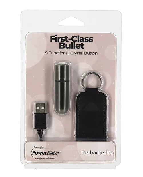 Female Sex Toys BMS Enterprises First Class Mini Rechargeable Bullet wCrystal 9 Functions Gun Metal