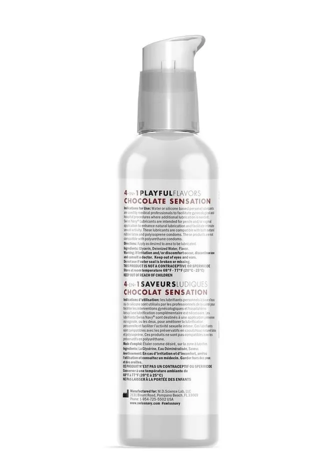 Swiss Navy 4 In 1 Flavored Lubricant 4oz Chocolate Sensation Swiss Navy Lubricants Swiss Navy 4 In 1 Flavored Lubricant 4oz Chocolate Sensation Swiss Navy Lubricants