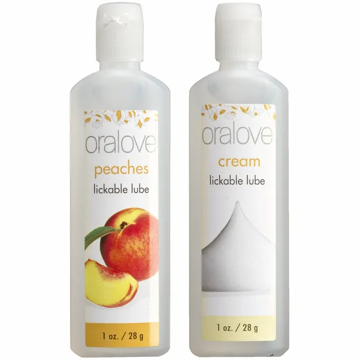 Vibrators Oralove Delicious Duo Flavored Lube Peaches Cream Doc Johnson