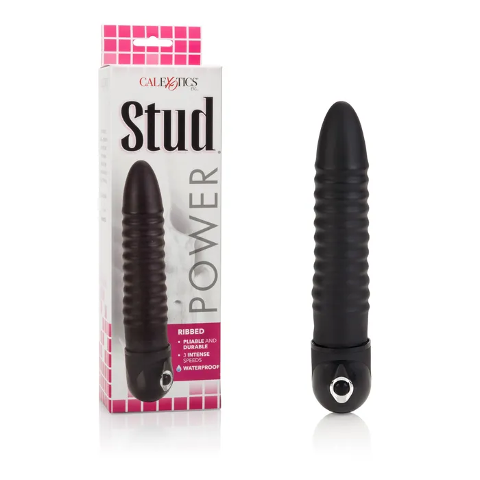 Waterproof Power Stud Ribbed Vibe Black California Exotic Vibrators